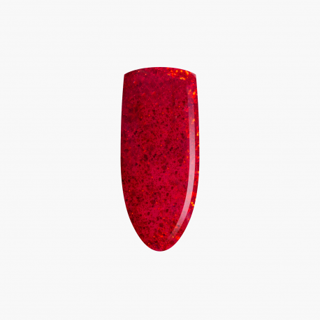 A bright, blood red filled with a million tiny red flecks that sparkle with every hand movement.