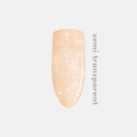 semitransparentny lakier hybrydowy do paznokci w odcieniu beżowym ze złotymi drobinkami od Eclair Nail