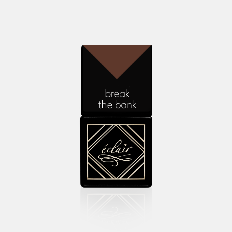 butelka brązowego lakieru hybrydowego do paznokci Break The Bank 7ml Eclair Nail