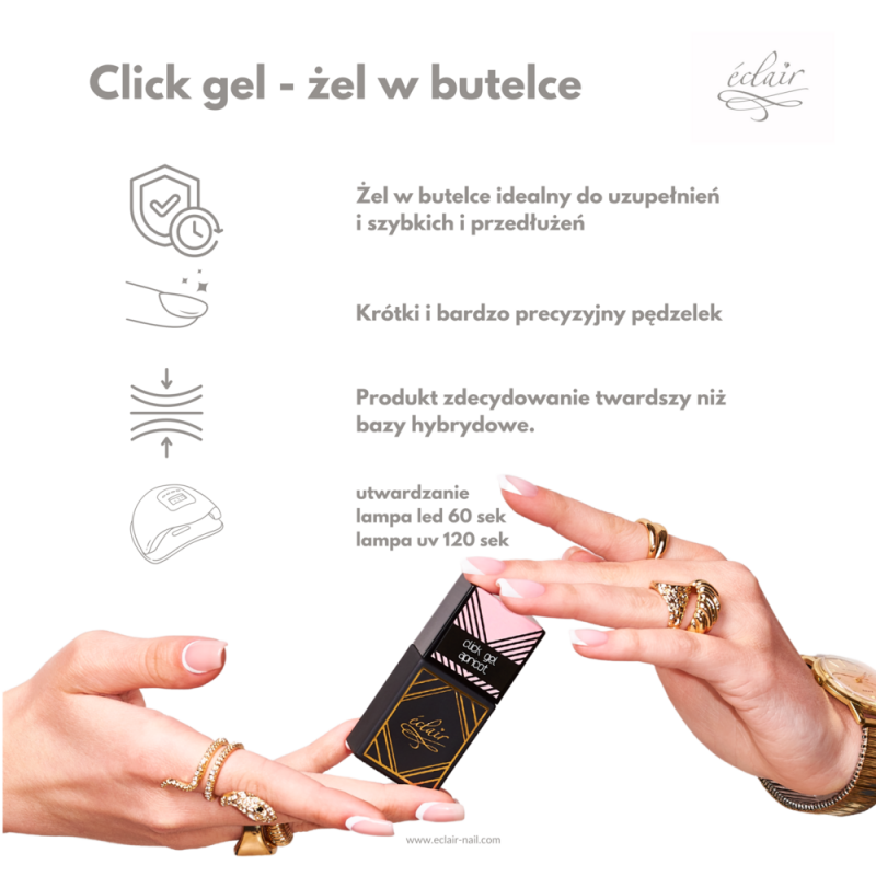 transparentny żel w butelce z niebieskimi drobinkami brokatu Click Gel ELFY 14ml Eclair - zdjęcie 3