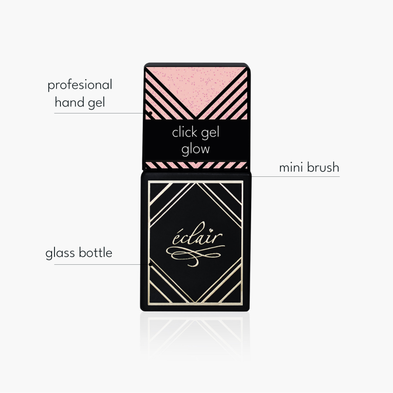 różowy żel do paznokci z drobinkami w butelce Click Gel GLOW Eclair - zdjęcie 4