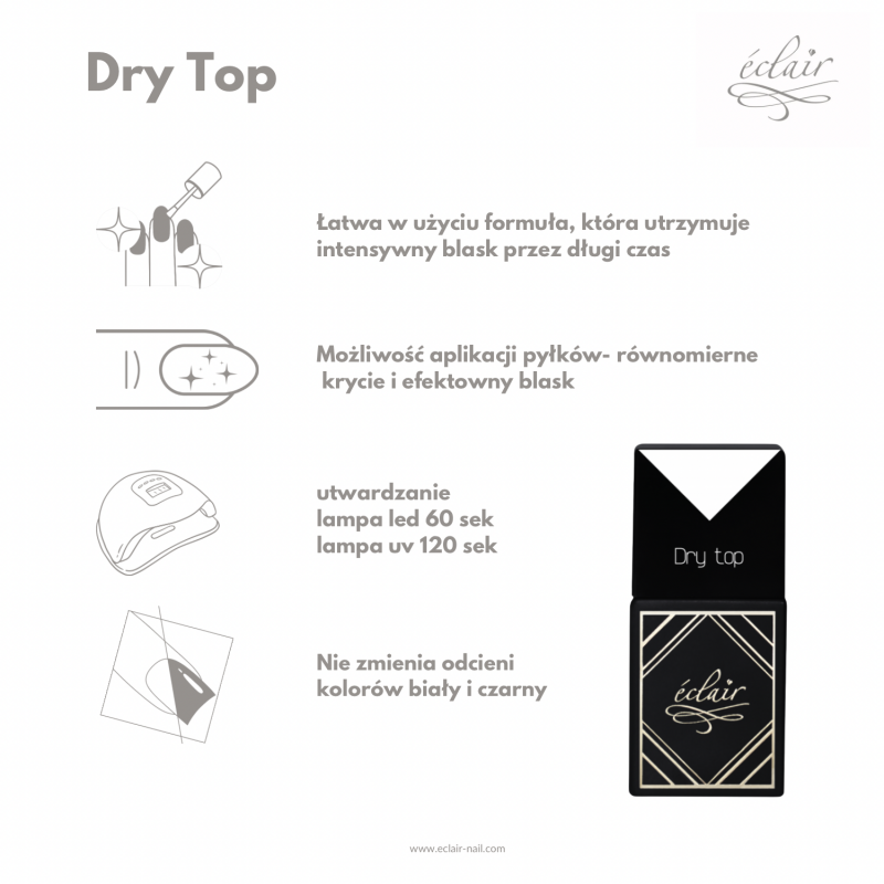 top do paznokci hybrydowych Dry Top 14ml Eclair Nail - zdjęcie 3