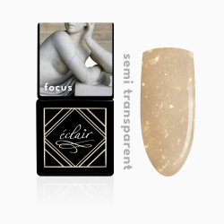ciepły bezowy odcień lakieru hybrydowego ze złotymi drobinkami Focus Eclair 7ml