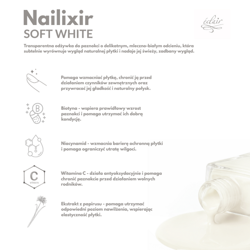 Nailixir SOFT WHITE 10ml - odżywka do paznokci w lakierze - zdjęcie 4